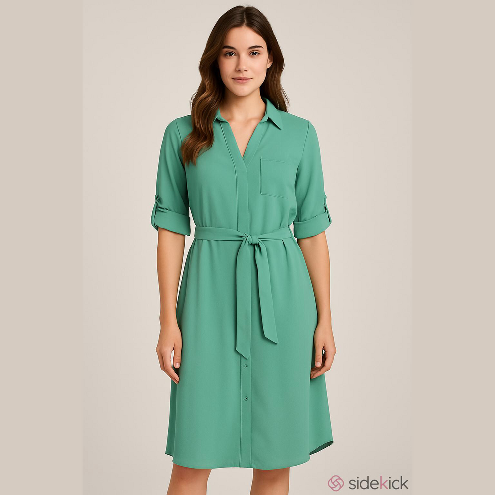 New York & Co Mint Green Shirt Dress with Self Tie Belt Sz Large